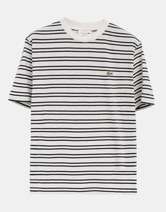 Lacoste Mens Lacoste Stripe Mens Classic Fit T-Shirt - Phoenix Blue/Flour - White - Size: 40