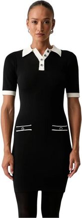 Silvian Heach Mini gebreide jurk met kraag - Dames - Kleedjes - Zwart - XS - Kleedjes