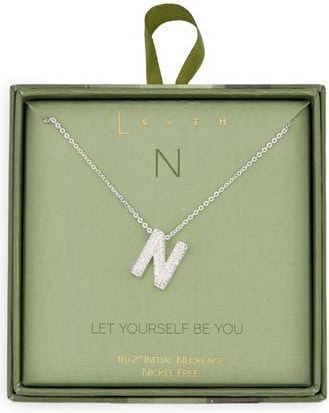 Leith Pavé Cubic Zirconia Initial Pendant Necklace in N- Clear- Silver at Nordstrom Rack