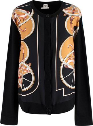 Herm&egrave;s Black Patterned Silk Twillaine Cardigan Size L