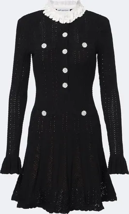Self Portrait Embellished knitted cotton minidress