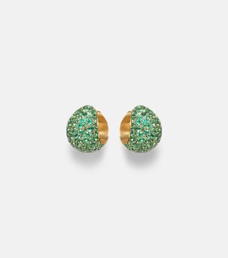 Octavia Elizabeth Icon Poppy 18kt gold hoop earrings with emeralds