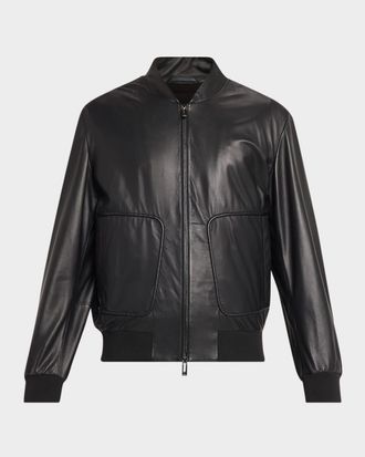 Emporio Armani Men & apos;s Oversized-Pocket Leather Bomber Jacket