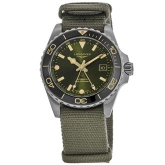 Longines HydroConquest GMT Green Dial Fabric Strap Mens Watch L3.790.4.06.2
