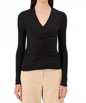 Goldie London Fortuna Ruched V Neck Shirt In Black