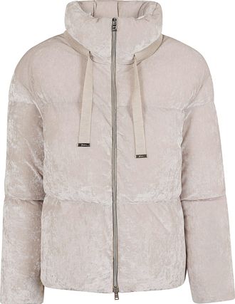 Herno Iridescent Chenille-Effect Down Jacket With Wrap-Around Collar
