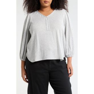 Max Studio Three-Quarter Sleeve Henley Top in Grey at Nordstrom Rack, Size 3X