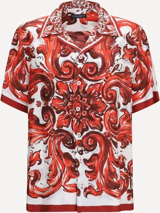 Dolce & Gabbana Maiolica print Hawaii Shirt in silk twill Male 40