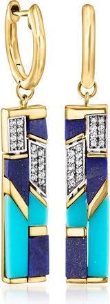 Ross-Simons Turquoise and Lapis Drop Earrings With. White Topaz in 18kt Gold Over Sterling