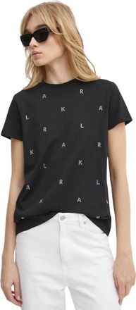 Karl Lagerfeld T-shirt met strass-versiering - Dames - T-shirts - Zwart - XS - Katoen - Tops