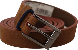 Dolce & Gabbana Womens Brown Logo Engraved Metal Waist Buckle Belt Leather