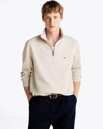 Tommy Hilfiger Mens Essential Half Zip Sweatshirt in Ivory Cotton - Size X-Large