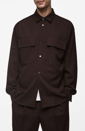 Mango Slim Fit Chest Pocket Button-Up Shirt in Chocolate at Nordstrom, Size Small