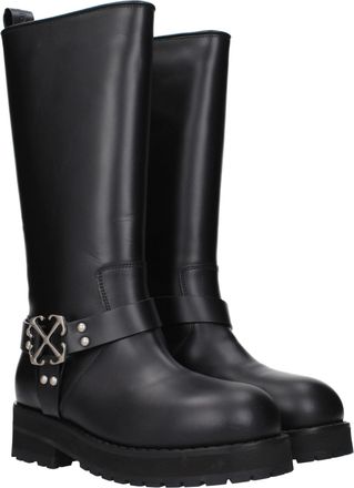 Off-white Womens Black Leather Flat Boots