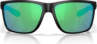 Costa Broadbill II XL 62mm Polarized Oversize Rectangular Sunglasses in Matte Black /Green at Nordstrom