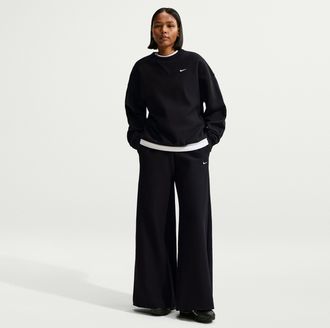 Nike Womens Studio Fleece Heavyweight Mid-Rise Wide-Leg Pants in Black | IX7034-001