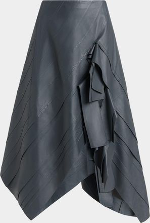 Bottega Veneta Asymmetric Ruffled Leather Midi Skirt