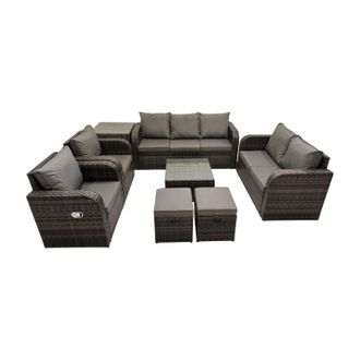 Fimous Garden Outdoor Furniture Set with Side Table 2 Small Stool in Dark Grey