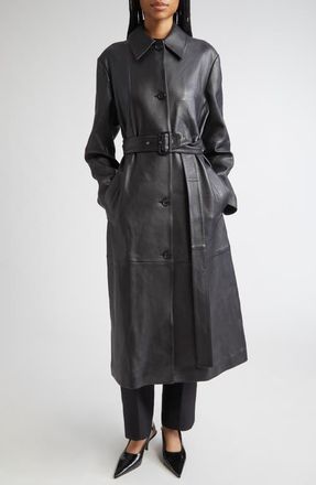Toteme Oversize Belted Leather Coat in Black at Nordstrom, Size 4 Us