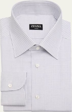 Ermenegildo Zegna Mens Trofeo Cotton Micro-Check Point Collar Dress Shirt