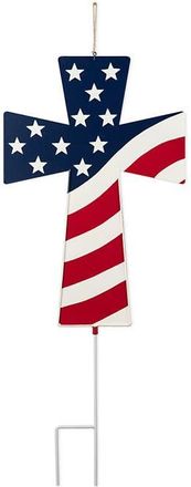 Glitzhome Patriotic Americana Double Sided Metal Cross Yard Stake or Wall Decor in Blue at Nordstrom, Size Medium