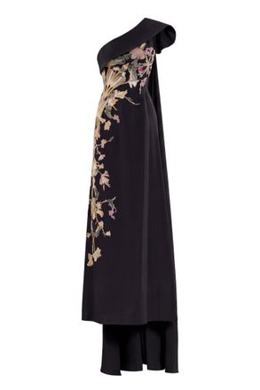 Saiid Kobeisy One Shoulder Embroidered Crepe Dress