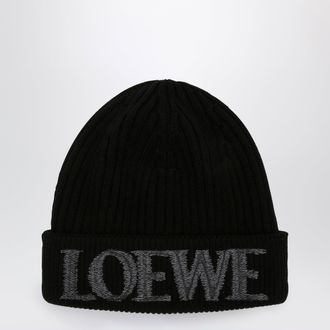 Loewe Berretto nero in lana con ricamo logo