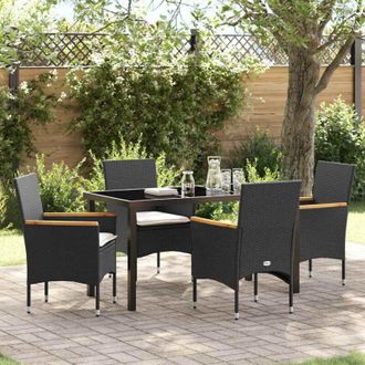 vidaXL Vidaxl - Conjunto De Comedor De Jard&iacute;n Con Coj&iacute;n 5 Pcs Negro Polirat&aacute;n