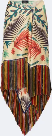 Etro Fringed printed asymmetric silk midi skirt