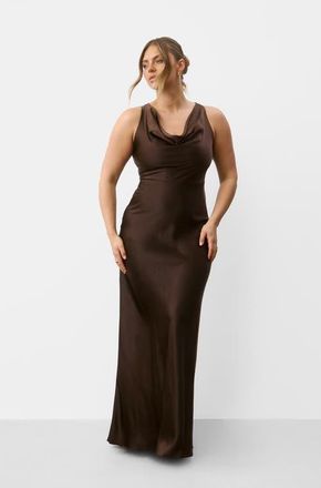 Six Stories Cowl Front Satin Bridesmaid Dress in Chocolate at Nordstrom, Size 14