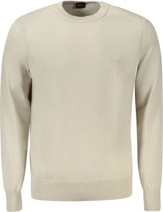 HUGO BOSS Truien & Vesten, Heren, Beige, S, Katoen, Trui met lange mouwen en geborduurd logo