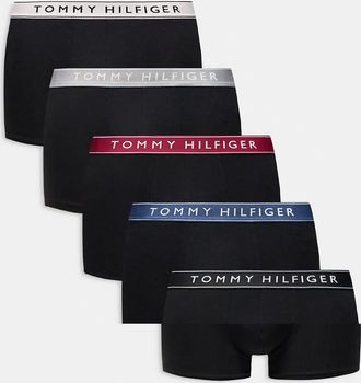 Tommy Hilfiger Everyday Essentials - Confezione da 5 boxer aderenti neri con fascia in vita colorata-Nero