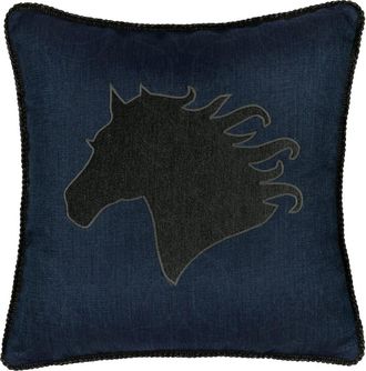 Elaine Smith Black Beauty Handmade Velvet Embroidered Applique Indoor & Outdoor Accent Pillow in Denim at Nordstrom, Size 22X22