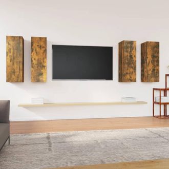 vidaXL Vidaxl - Mueble Tv 4 Uds Madera Contrachapada Roble Ahumado 30,5x30x90cm