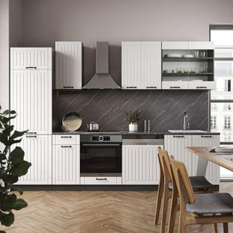 Vicco Mueble De Cocina Fame-line, Casa De Campo Blanca/antracita, 300 Cm Sin Encimera