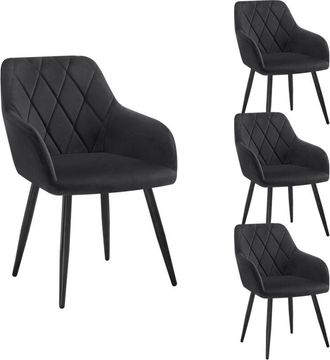 Woltu Set of 4pcs Kitchen Dining Chairs Velvet Armchairs with Metal Legs Black