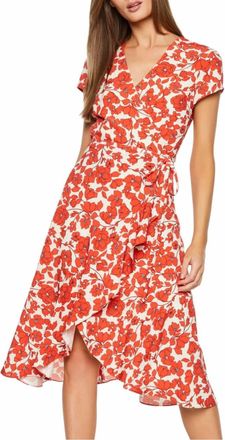 Bardot Fiesta Floral Print Faux Wrap Midi Dress In Red