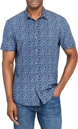 W.R.K Slim Fit Floral Stem Short Sleeve Performance Button-Up Shirt in Navy at Nordstrom, Size Xx-Large