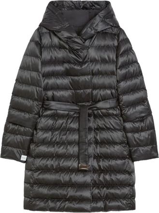 Max Mara Gewatteerde jas met ceintuur - Dames - Parka Jassen - Zwart - XS - Leer - Jassen