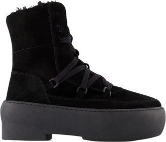 Gia Borghini Dikke enige veterlaarzen in zwart leer - Dames - Winterlaarzen - Zwart - 39 EU - Leer - Schoenen