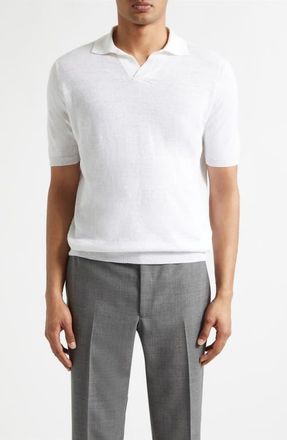 Thom Sweeney Skipper Linen & Cotton Polo in White at Nordstrom, Size X-Large