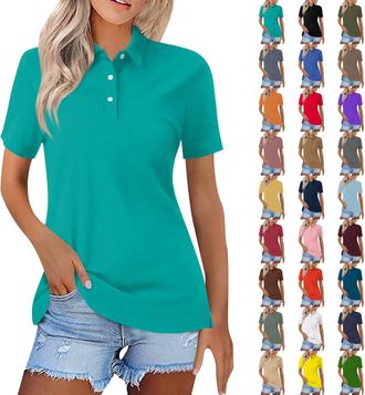 Generic Womens Polo Shirt Short Sleeve Golf Collared Polos Lightweight Breathable Workout Tops Summer Quick Dry Business Casual Shirts Slim Fit Workout Tennis