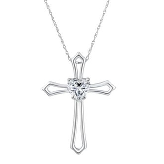 Pompeii3 1Ct Cross Solitaire Heart Shape Diamond Necklace Gold Womens Necklace 1 Tall