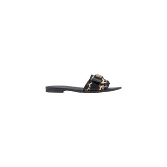 Guess Sliders, female, Black, Size: 6 US Leopard Pattern Polyester Slippers
