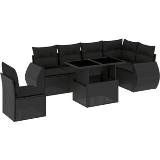 vidaXL Set De Sof&aacute;s De Jard&iacute;n 7 Pzas Con Cojines Rat&aacute;n Sint&eacute;tico Negro Vidaxl