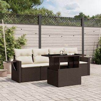 vidaXL Vidaxl - Set Comedor De Jard&iacute;n 5 Piezas Y Cojines Rat&aacute;n Sint&eacute;tico Marr&oacute;n