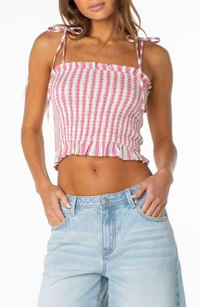 Roxy Avalon Stripe Smocked Cotton Blend Crop Top in Dew at Nordstrom, Size Xx-Large