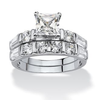 Palm Beach Jewelry 2 Piece 3.46 TCW Princess-Cut Cubic Zirconia Bridal Ring in Platinum-plated