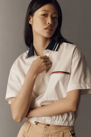 Maeve Cotton Crop Bubble Hem Shirt Top