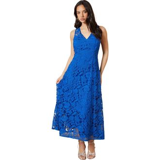 Oasis Floral Lace V-Neck Midi Dress in Cobalt at Nordstrom, Size 2P